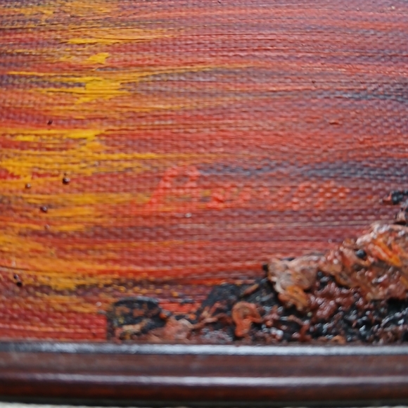 Vintage Oil Painting on Canvas Signed Beach Sunset/Sunrise Tropical Warm Colors